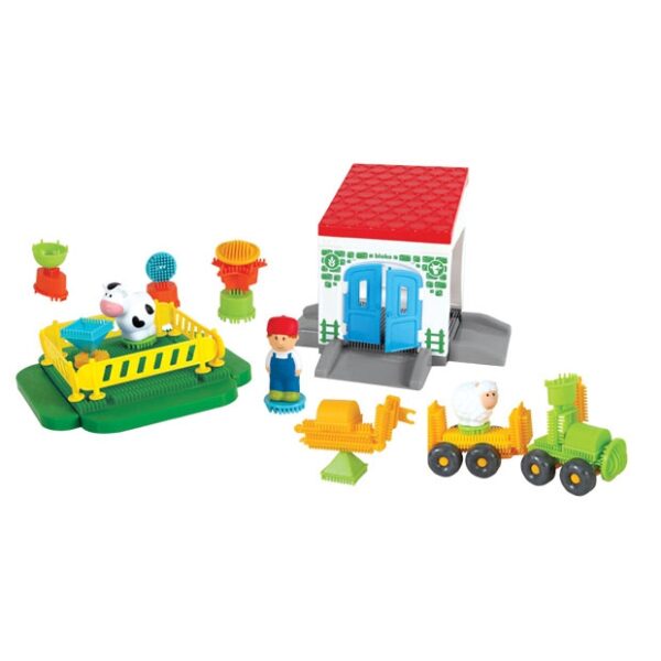 MOCHTOYS Klocki Jeżyki Pin Bricks FARMA w Kartonie 100 el. + 3 Figurki - obrazek 2