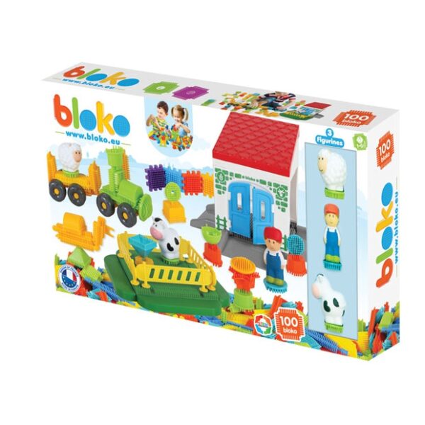 MOCHTOYS Klocki Jeżyki Pin Bricks FARMA w Kartonie 100 el. + 3 Figurki - obrazek 3