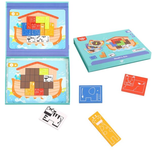 TOOKY TOY Układanka Magnetyczna Montessori Logiczna Puzzle Tetris Arka Noego 26 el. - obrazek 2