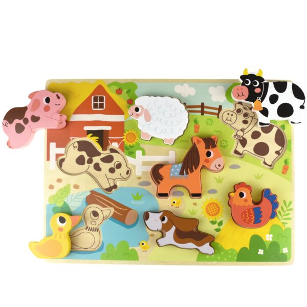 Tooky Toy Drewniane Puzzle Montessori Zwierzątka Farma Dopasuj Kształty - obrazek 2