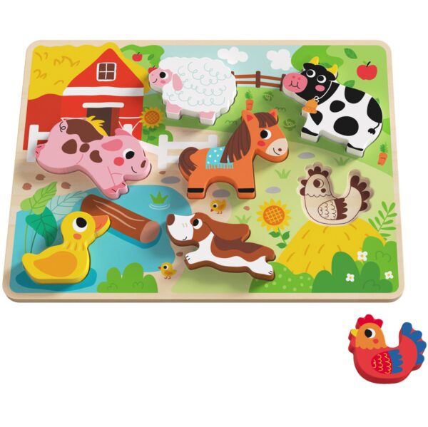 Tooky Toy Drewniane Puzzle Montessori Zwierzątka Farma Dopasuj Kształty - obrazek 3