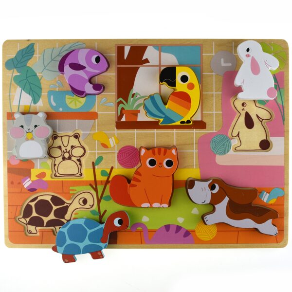 Tooky Toy Drewniane Puzzle Montessori Zwierzątka Dom Dopasuj Kształty - obrazek 3