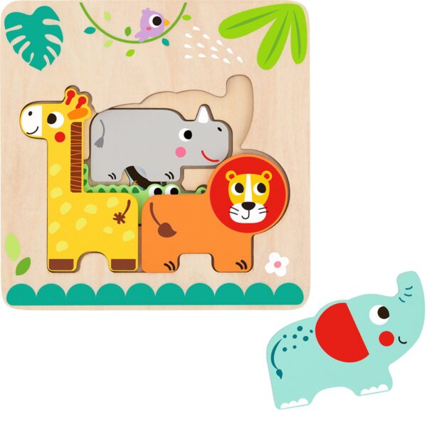 Tooky Toy Drewniane Puzzle Montessori Wielowarstwowe Tablica Zwierzątka Leśne 7 el. - obrazek 3