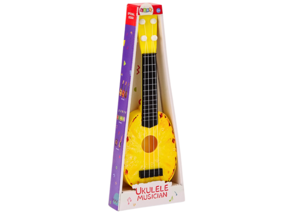 Ukulele Dla Dzieci Mini Gitara 4 Struny Motyw Ananasa Gitarka Żółta 15″ - obrazek 3