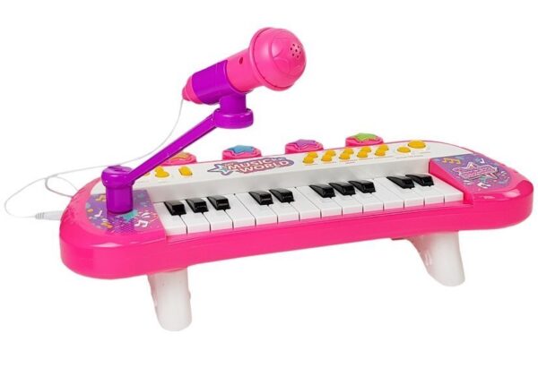 Keyboard Pianinko 24 Klawisze USB Mikrofon Różowy - obrazek 2