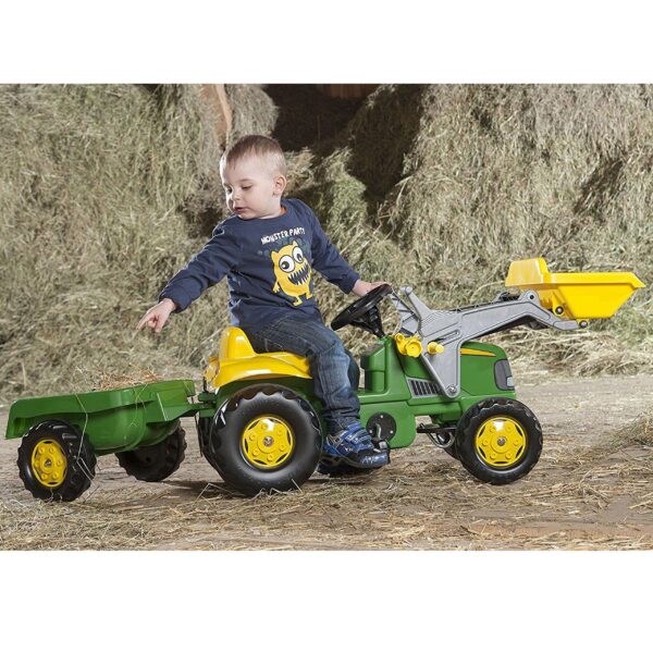 Rolly Toys RollyKid  John Deere Traktor na Pedały z Łyżką i Przyczepą - Zielony - obrazek 2