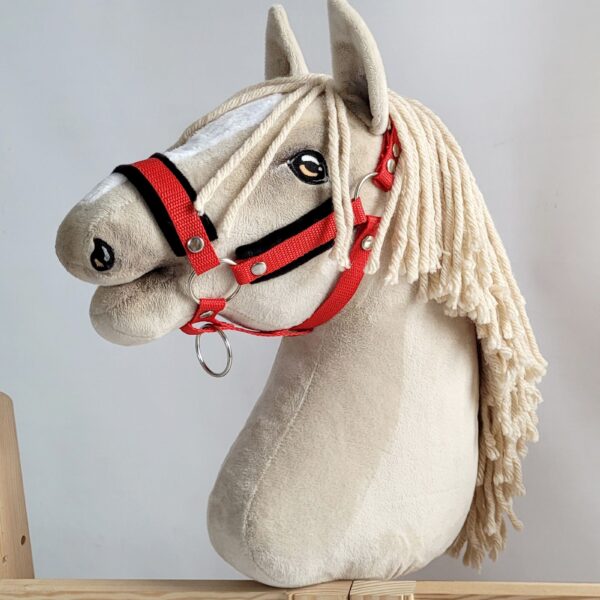 Kantar regulowany dla konia Hobby Horse A3 czerwony z czarnym futerkiem