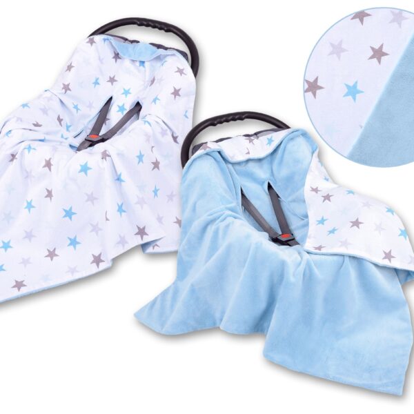 Duży otulacz dla niemowląt do fotelika nosidełka wózka dwustronny - gwiazdy szaro-niebieskie