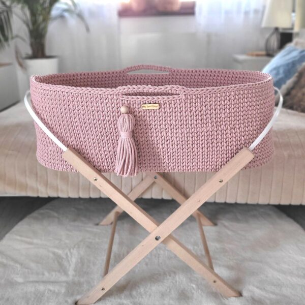 Kosz Mojżesza BOHO Handmade ze stojakiem - pastel pink