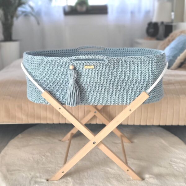 Kosz Mojżesza BOHO Handmade ze stojakiem misty blue