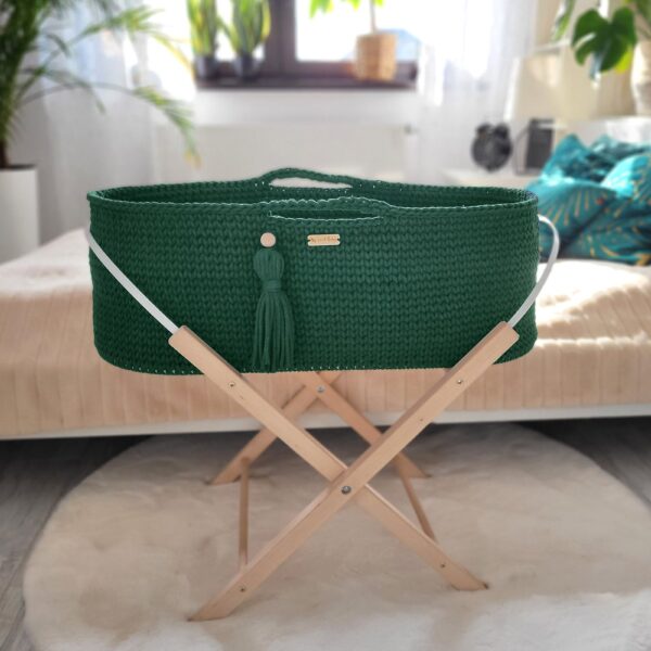 Kosz Mojżesza BOHO Handmade ze stojakiem - butelkowa zieleń