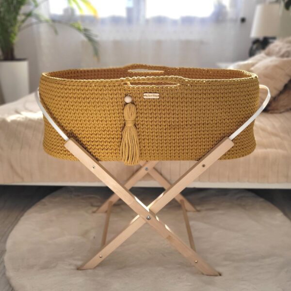 Kosz Mojżesza BOHO Handmade ze stojakiem - musztardowy