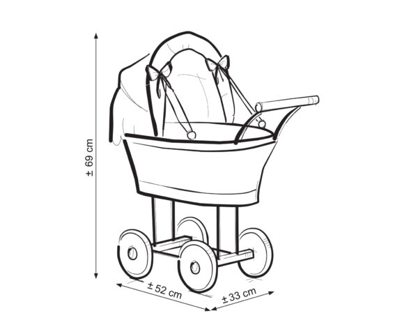 Wiklinowy wózek dla lalek wysoki z brzoskwiniową pościelką i wyściółką- naturalny - obrazek 2