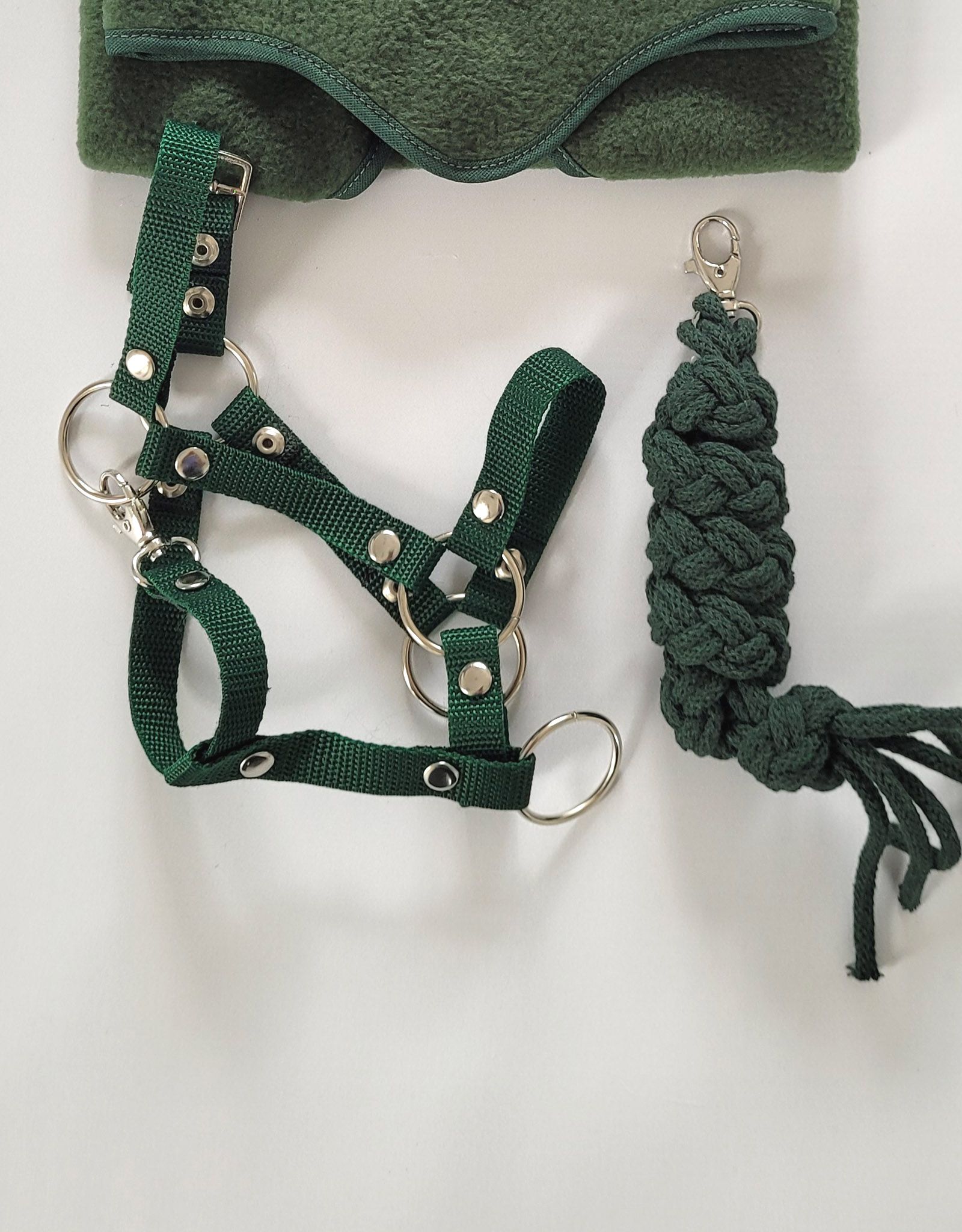 Zestaw do Hobby Horse: kantar A3 + uwiąz ze sznurka - butelkowa zieleń - obrazek 3