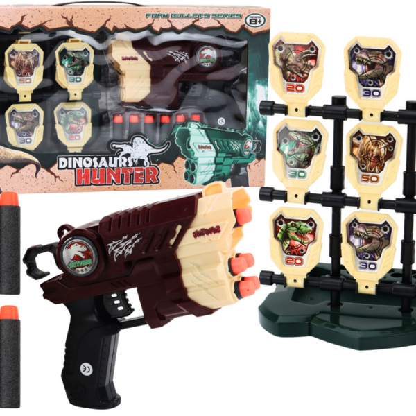 Zestaw Pistolet Z Tarczą Strzałki Piankowe Dinozaury Brązowy