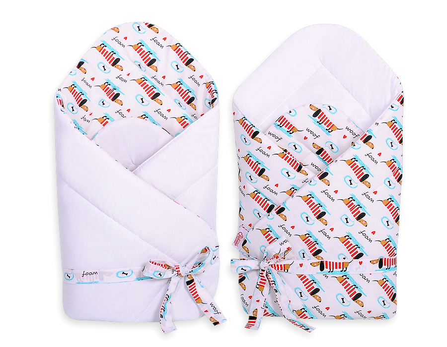 Dwustronny rożek dla niemowląt miękki z wiązaniem - jamniczki - obrazek 2