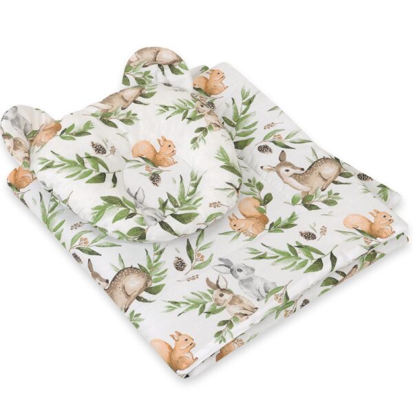 Kołderka z wypełnieniem i poduszka profilowana Miś - zestaw 2cz. - woodland green