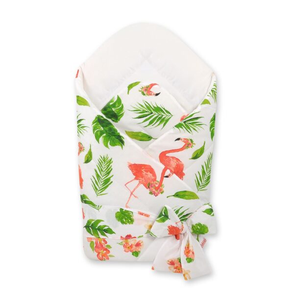 Dwustronny rożek dla niemowląt miękki z wiązaniem - flamingi koralowe