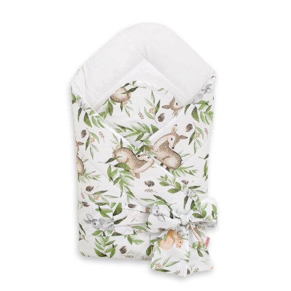 Dwustronny rożek dla niemowląt miękki z wiązaniem - woodland green