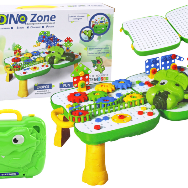Stolik Walizka Zestaw DIY Układanka Klocki Dinozaur Wkrętarka 249 ele.