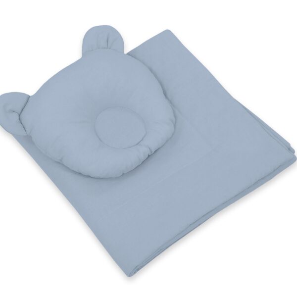 Pościel dla niemowląt z wypełnieniem kołderka i poduszka profilowana Miś - 2 cz. - brudny niebieski