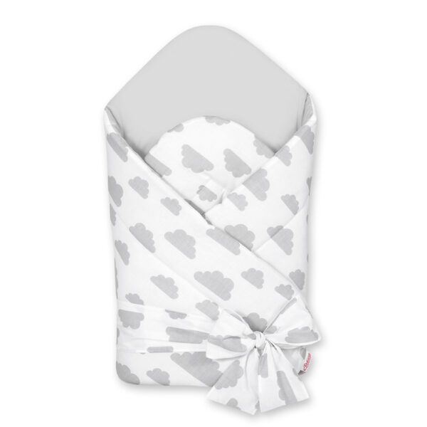Rożek dla niemowląt z wiązaniem 2w1 usztywniany i miękki - chmurki szare/szary