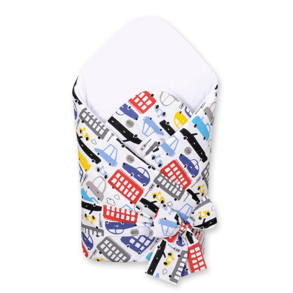 Rożek dla niemowląt z wiązaniem 2w1 usztywniany i miękki - autka kolorowe