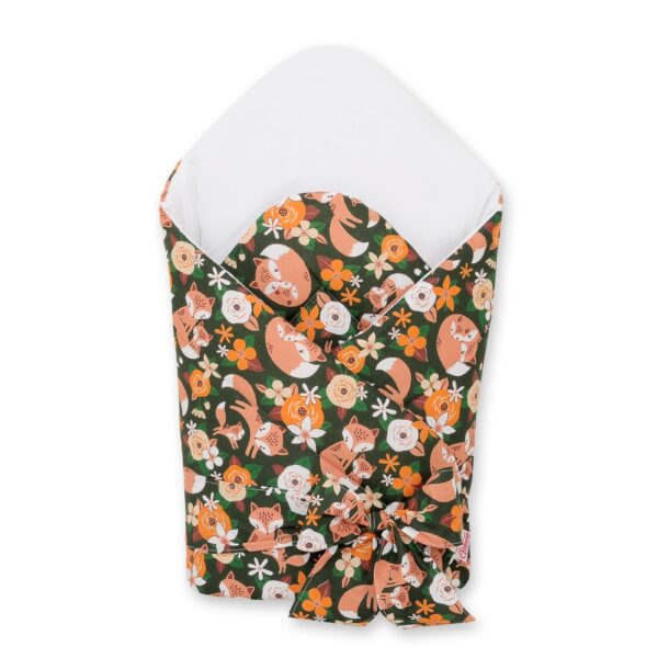 Rożek dla niemowląt z wiązaniem 2w1 usztywniany i miękki - lisia rodzinka na zieleni