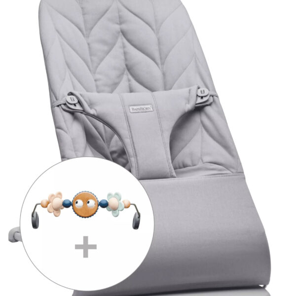 BABYBJORN - leżaczek BLISS Woven, Petal Quilt, Jasnoszary + Zabawka Googly Eyes Pastels