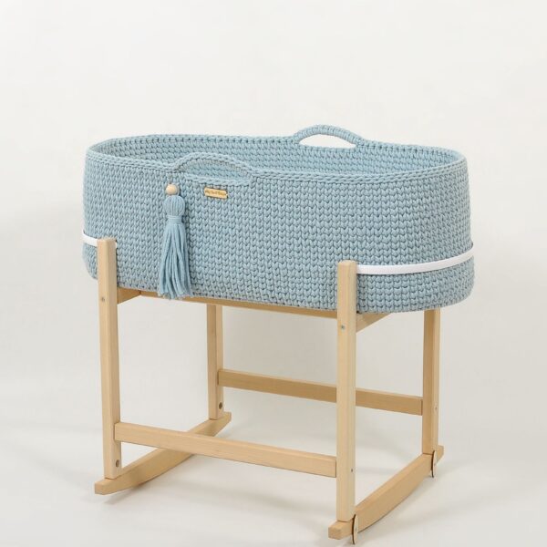Kosz Mojżesza BOHO Handmade z kołyską - misty blue