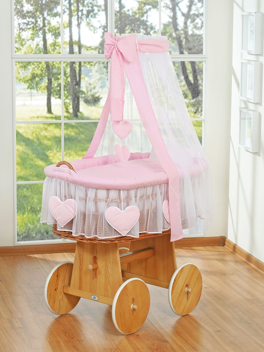 Wiklinowy kosz Mojżesza z baldachimem Amelia - naturalny + różowa pościel - obrazek 4