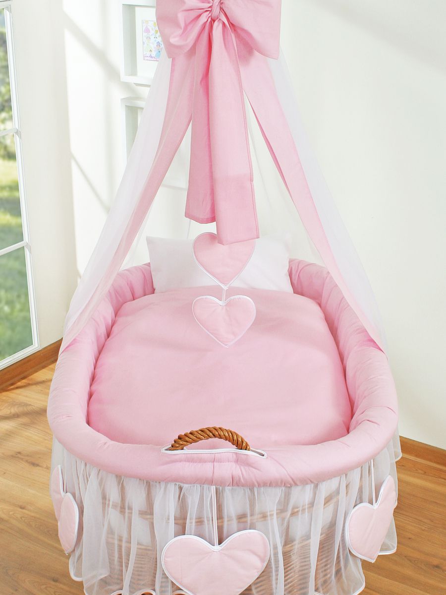 Wiklinowy kosz Mojżesza z baldachimem Amelia - naturalny + różowa pościel - obrazek 3