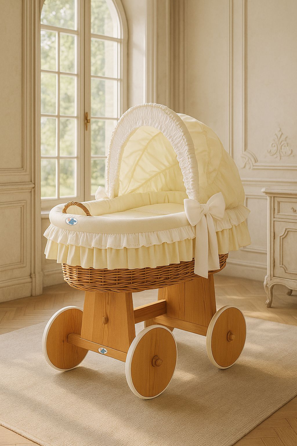 Wiklinowy kosz Mojżesza ze składaną budką Bellamy - naturalny + kremowa pościel - obrazek 2