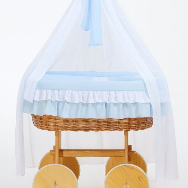 Wiklinowy kosz Mojżesza z baldachimem Deluxe Bellamy - naturalny + niebieska pościel