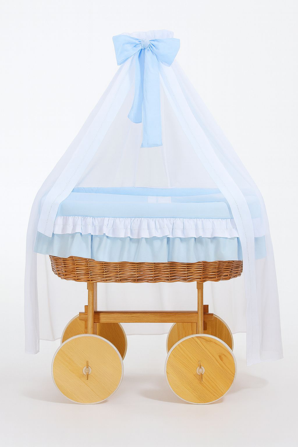 Wiklinowy kosz Mojżesza z baldachimem Deluxe Bellamy - naturalny + niebieska pościel