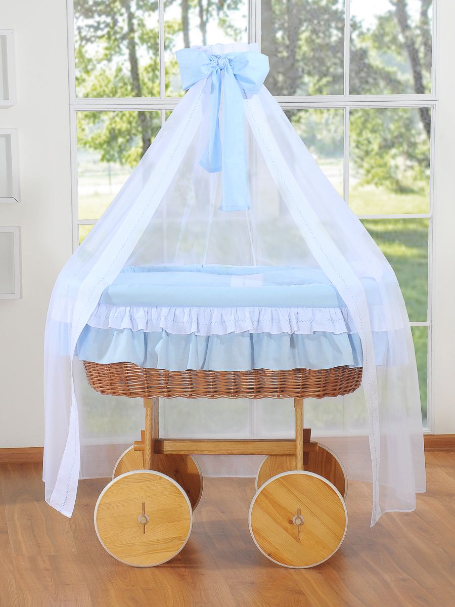 Wiklinowy kosz Mojżesza z baldachimem Deluxe Bellamy - naturalny + niebieska pościel - obrazek 2