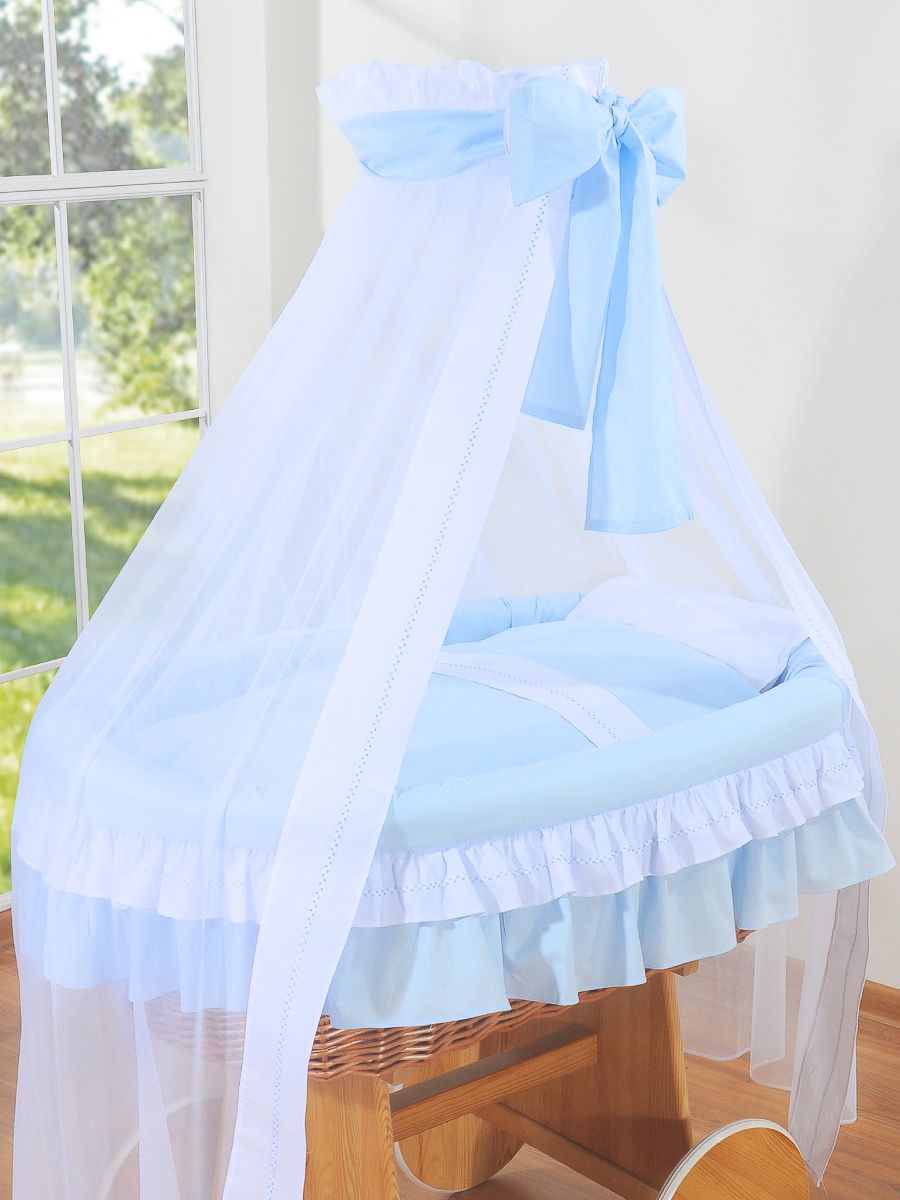 Wiklinowy kosz Mojżesza z baldachimem Deluxe Bellamy - naturalny + niebieska pościel - obrazek 3