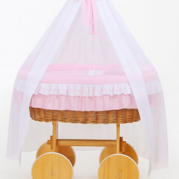 Wiklinowy kosz Mojżesza z baldachimem Deluxe Bellamy - naturalny + różowa pościel