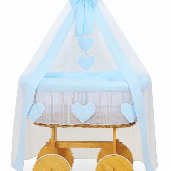 Wiklinowy kosz Mojżesza z baldachimem Deluxe Amelia - naturalny + niebieska pościel