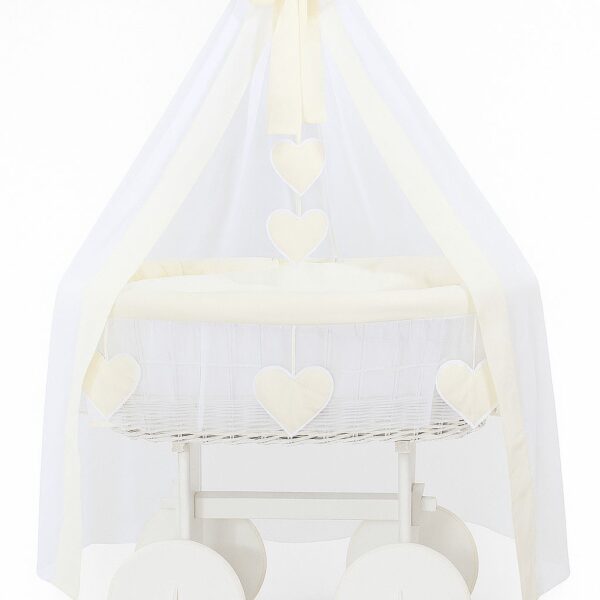 Wiklinowy kosz Mojżesza z baldachimem Deluxe Amelia - biały + kremowa pościel