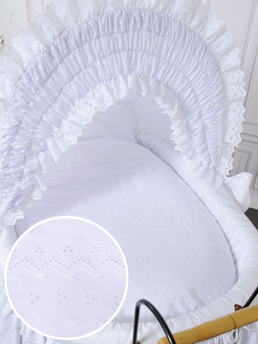 Wiklinowy kosz Mojżesza Retro ze składaną budką Charlotte - naturalny + biała pościel z koronką - obrazek 4