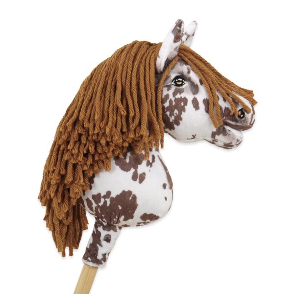 Hobby Horse Mały koń na kiju Premium tarantowaty biało-brązowy z brązową grzywą A4