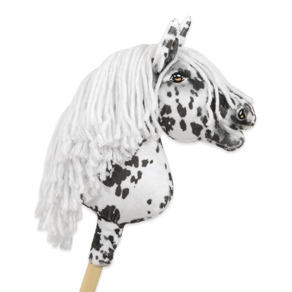 Hobby Horse Średni koń na kiju Premium tarantowaty biało-czarny z białą grzywą A4