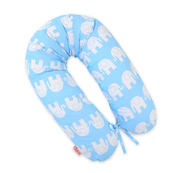 Poduszka ciążowa Longer dla kobiet w ciąży do spania + zdejmowana poszewka - Słonie niebieskie