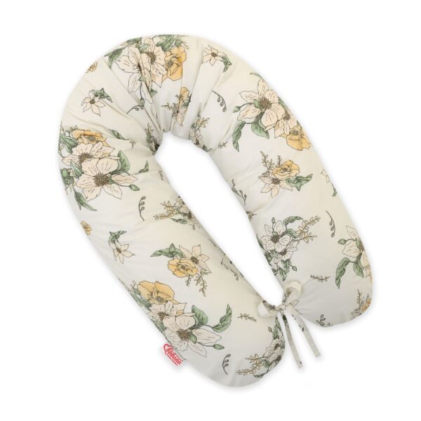 Poduszka ciążowa Longer dla kobiet w ciąży do spania + zdejmowana poszewka - Clematis on beige