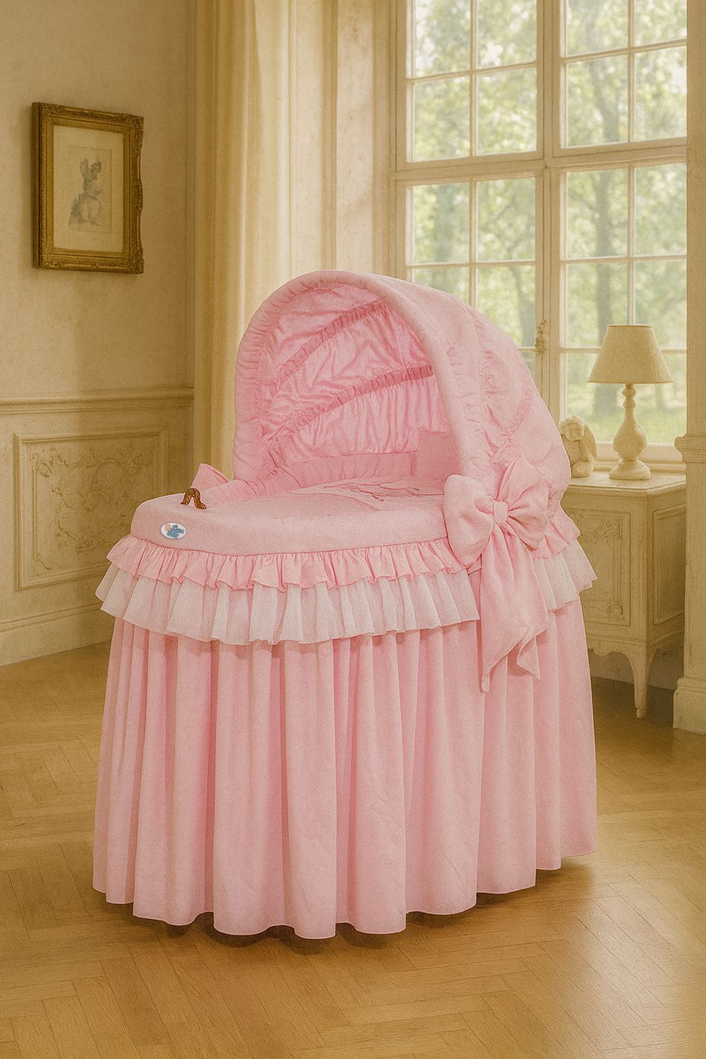 Kosz Mojżesza wiklinowy ze składaną budką - Little Princess różowy - obrazek 4