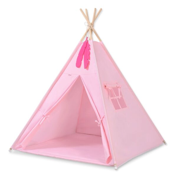 Namiot TIPI dla dzieci +mata + zawieszki pióra - różowy