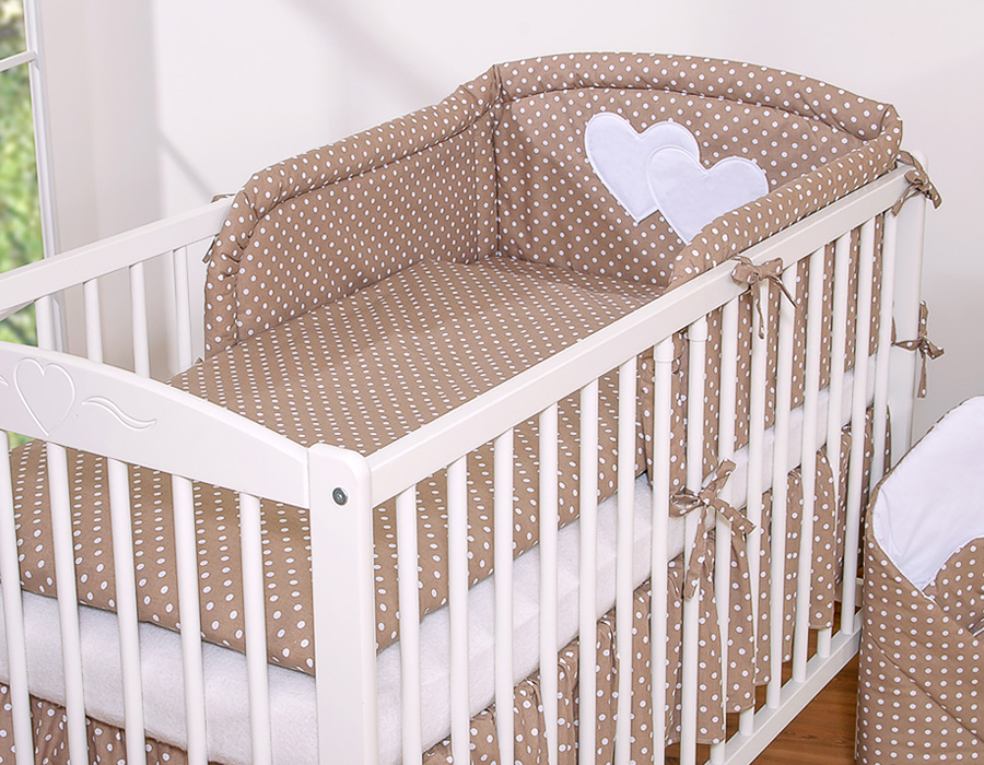 Ochraniacz do łóżeczka na szczebelki uniwersalny - Serduszka grochy na brązie - obrazek 3