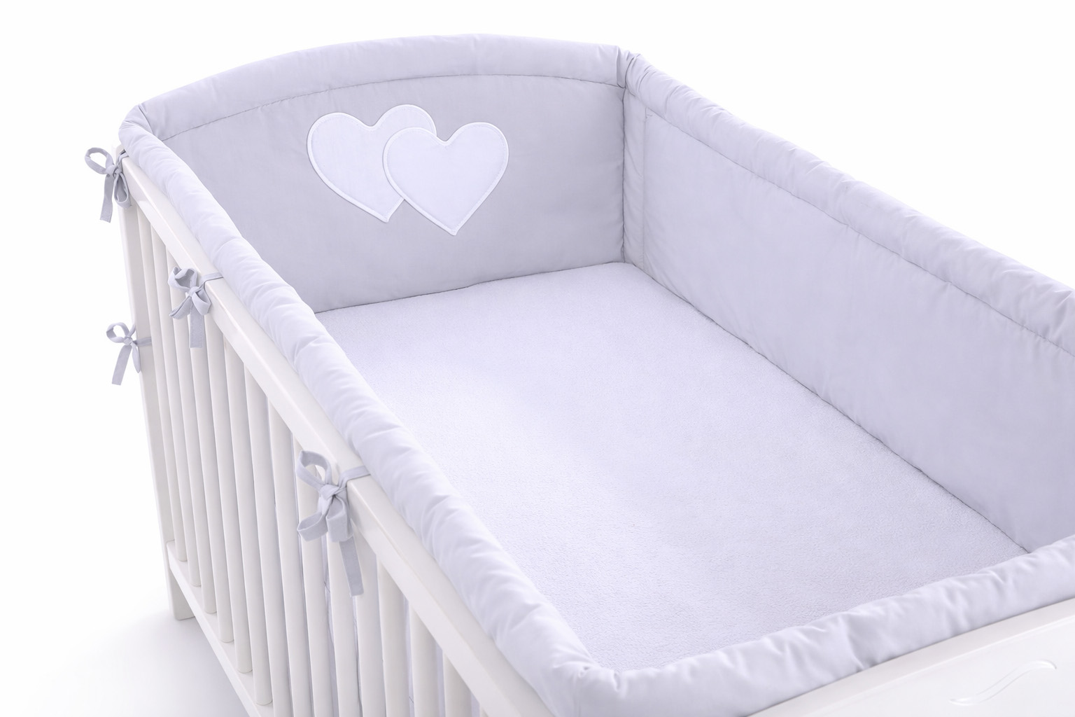 Ochraniacz do łóżeczka na szczebelki uniwersalny XXL - Serduszka szare