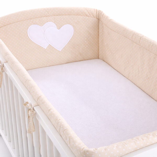 Ochraniacz do łóżeczka na szczebelki uniwersalny XXL - Serduszka kropki na beżu
